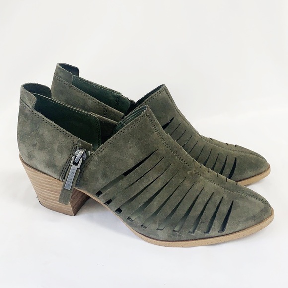 1.STATE Olive Green Suede Booties W/Block Heel - Picture 1 of 8